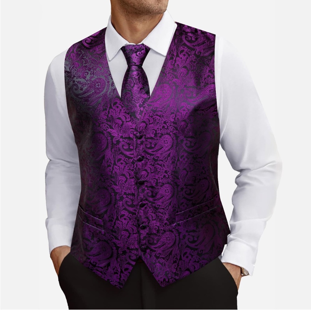 Barry.Wang Purple Men’s Paisley Vest
